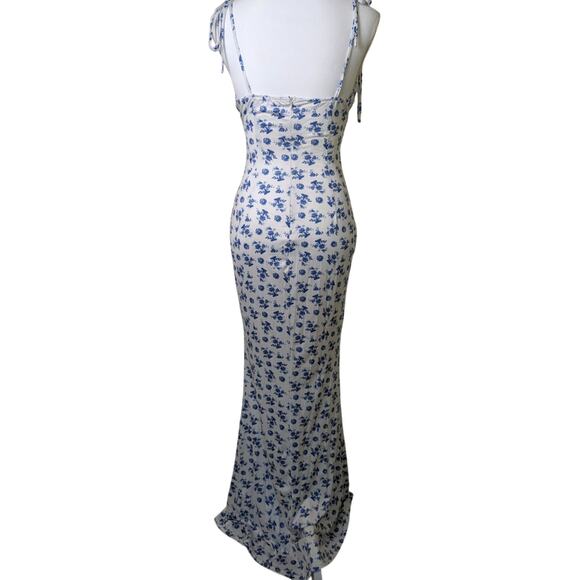 Parthea Blue Tie Strap Bodycon Mermaid Floral Maxi Dress Women Size M Bloomcore - Picture 3 of 13